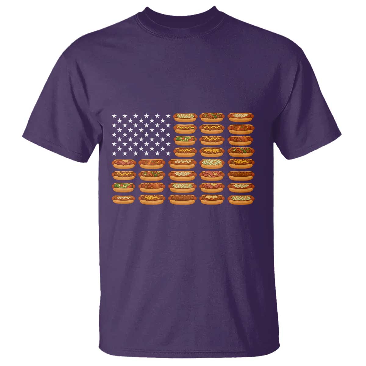 Funny Hot Dog American Flag T Shirt Patriotic USA 4th of July Summer BBQ Party TS02 Purple Print Your Wear