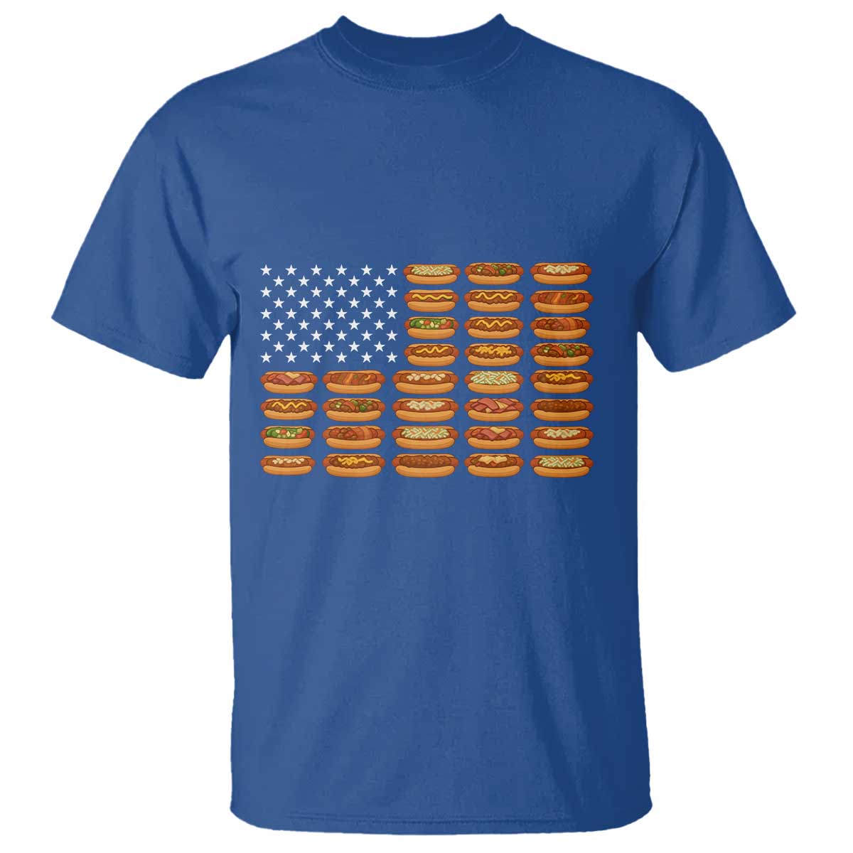Funny Hot Dog American Flag T Shirt Patriotic USA 4th of July Summer BBQ Party TS02 Royal Blue Print Your Wear