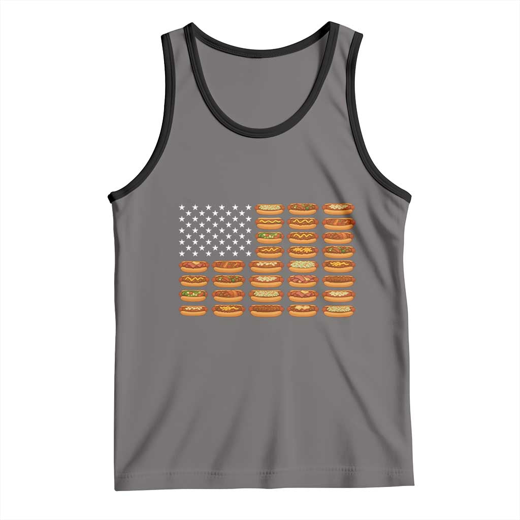 Funny Hot Dog American Flag Tank Top Patriotic USA 4th of July Summer BBQ Party TS02 Deep Heather Black Print Your Wear