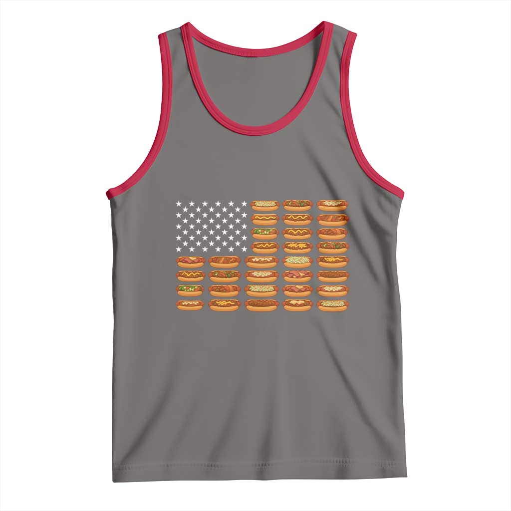 Funny Hot Dog American Flag Tank Top Patriotic USA 4th of July Summer BBQ Party TS02 Deep Heather Red Print Your Wear