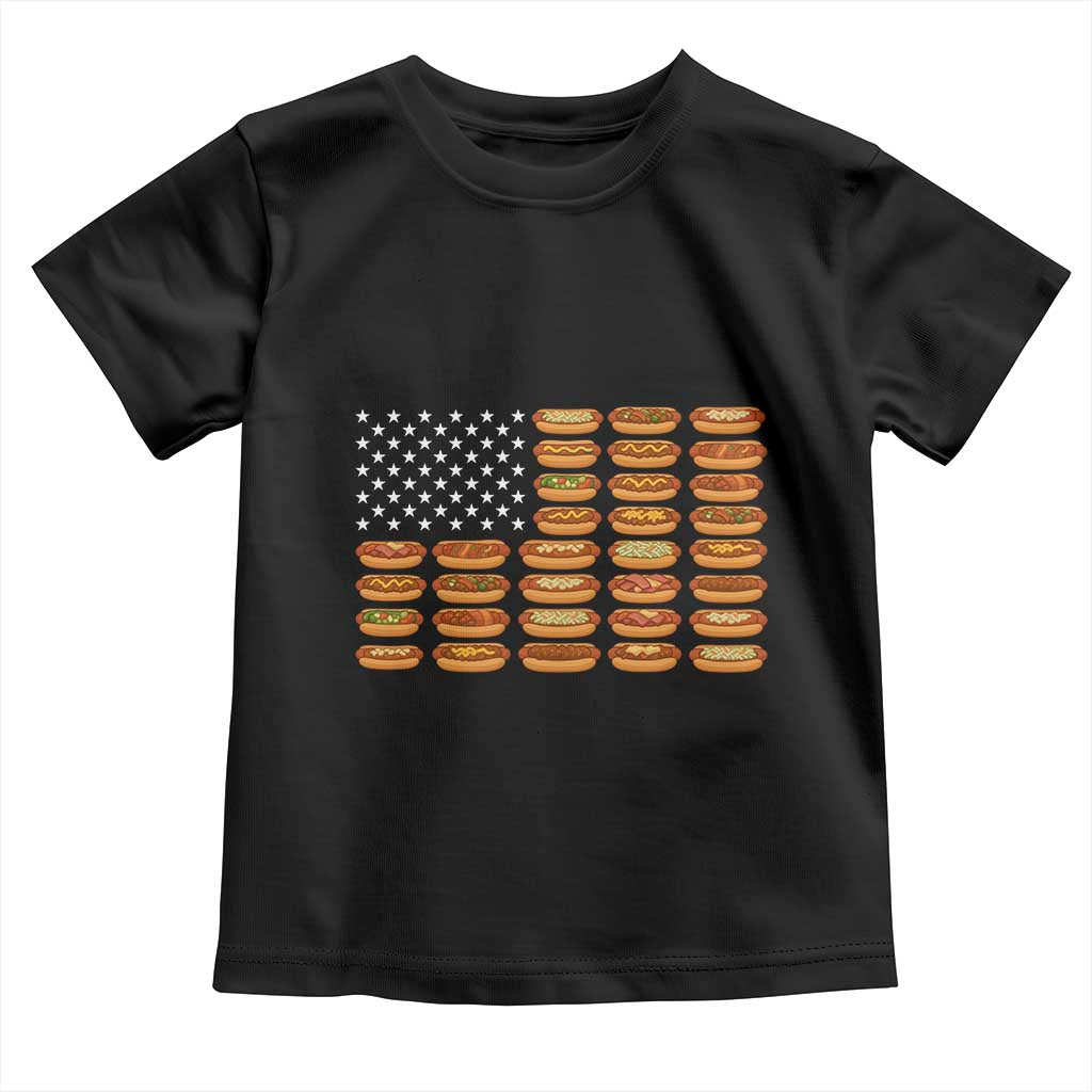 Funny Hot Dog American Flag Toddler T Shirt Patriotic USA 4th of July Summer BBQ Party TS02 Black Print Your Wear