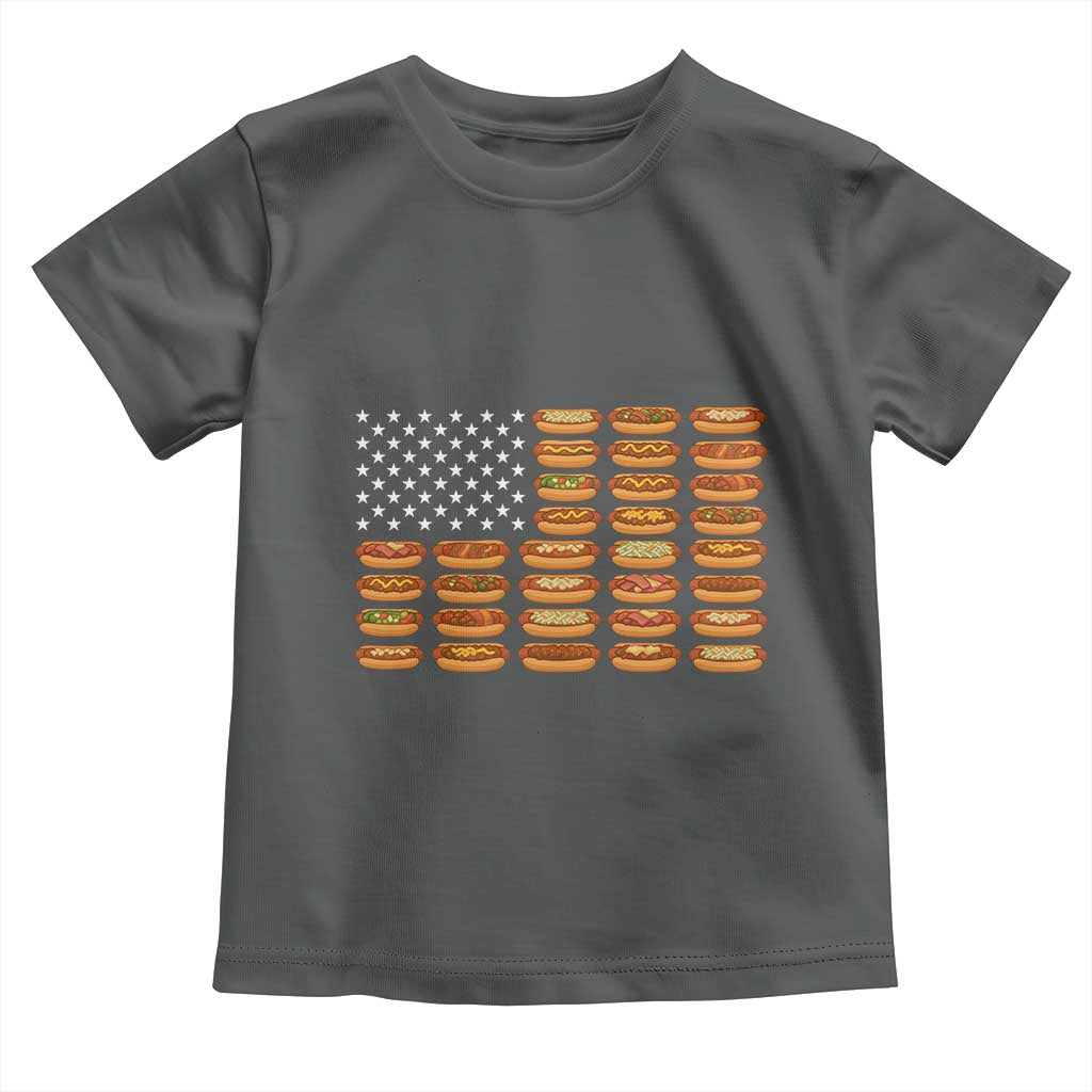 Funny Hot Dog American Flag Toddler T Shirt Patriotic USA 4th of July Summer BBQ Party TS02 Dark Heather Print Your Wear