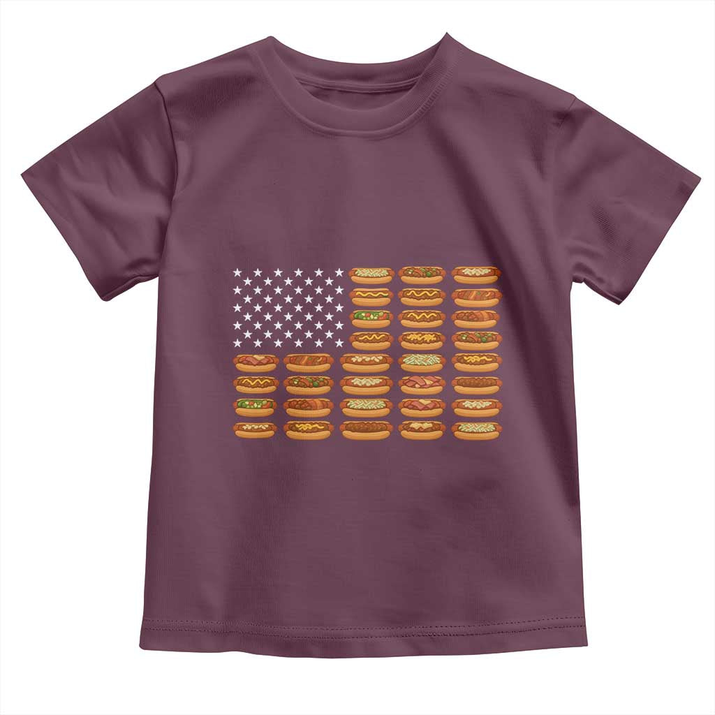 Funny Hot Dog American Flag Toddler T Shirt Patriotic USA 4th of July Summer BBQ Party TS02 Maroon Print Your Wear