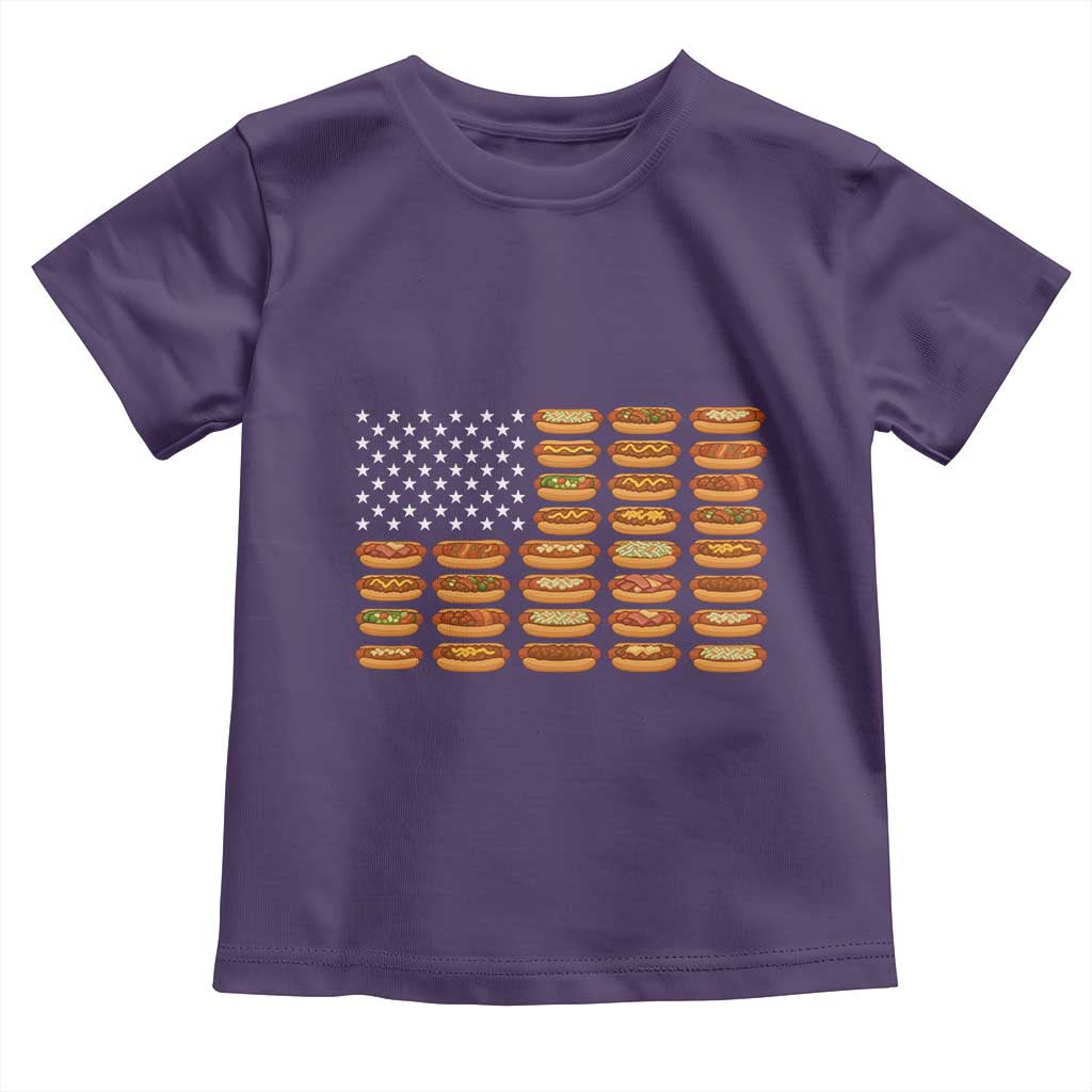 Funny Hot Dog American Flag Toddler T Shirt Patriotic USA 4th of July Summer BBQ Party TS02 Purple Print Your Wear
