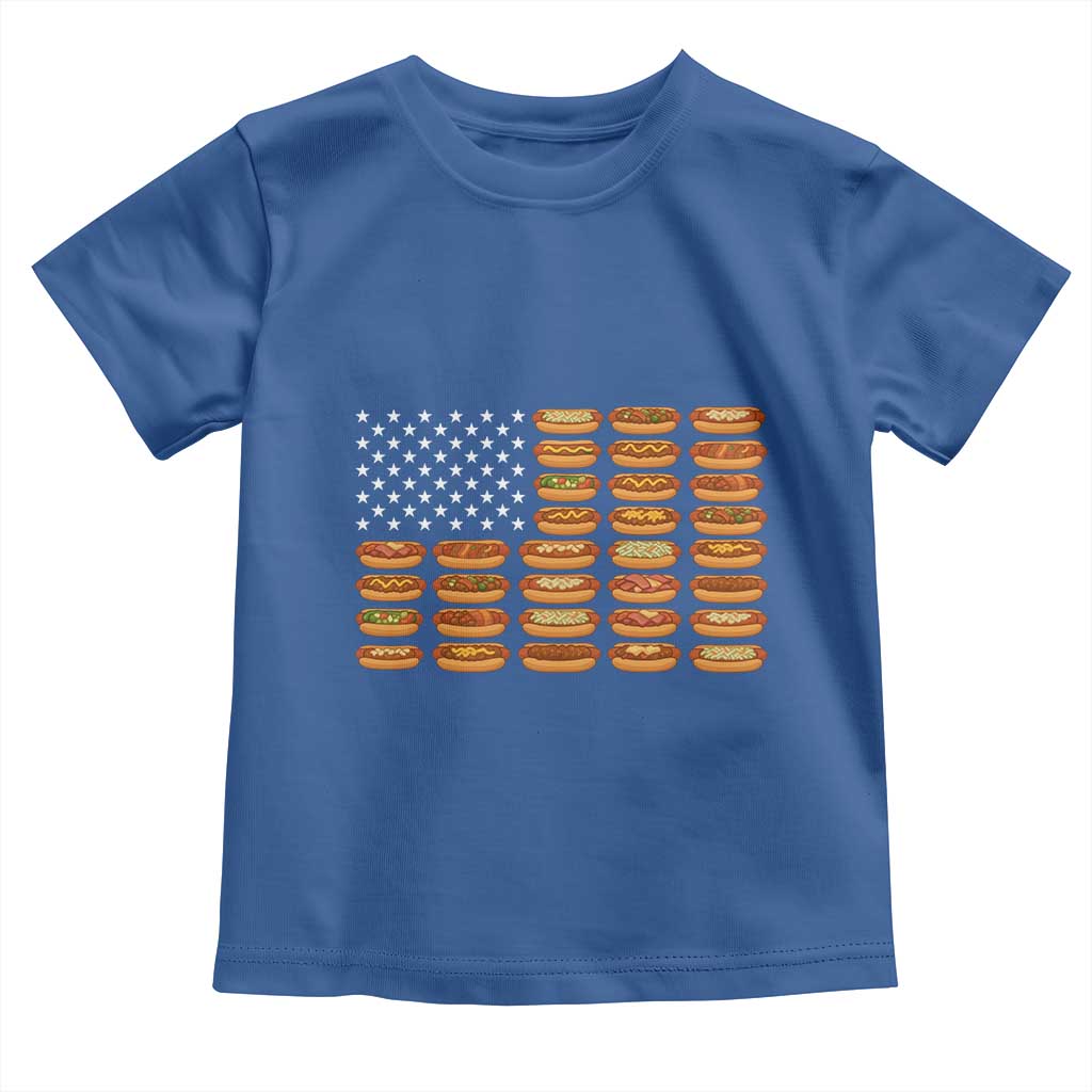 Funny Hot Dog American Flag Toddler T Shirt Patriotic USA 4th of July Summer BBQ Party TS02 Royal Blue Print Your Wear