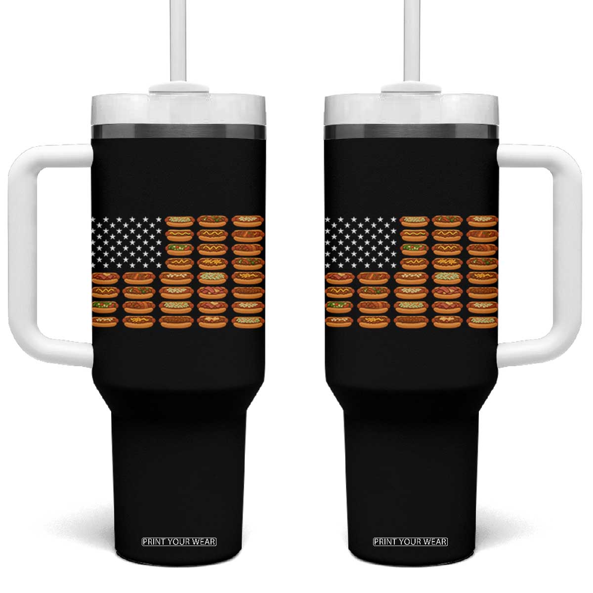 Funny Hot Dog American Flag Tumbler With Handle Patriotic USA 4th of July Summer BBQ Party TS02 One Size: 40 oz Black Print Your Wear
