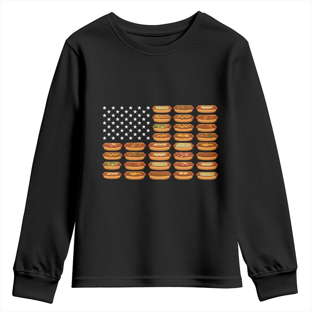 Funny Hot Dog American Flag Youth Sweatshirt Patriotic USA 4th of July Summer BBQ Party TS02 Black Print Your Wear