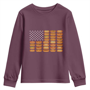 Funny Hot Dog American Flag Youth Sweatshirt Patriotic USA 4th of July Summer BBQ Party TS02 Maroon Print Your Wear