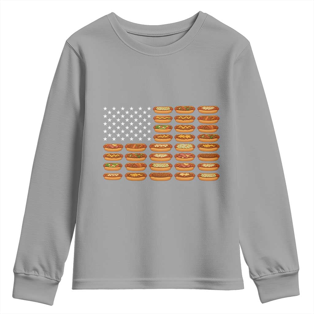 Funny Hot Dog American Flag Youth Sweatshirt Patriotic USA 4th of July Summer BBQ Party TS02 Sport Gray Print Your Wear
