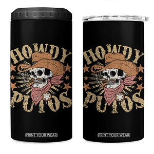 Funny Howdy Putos 4 in 1 Can Cooler Tumbler Western Country Smoking Skull Cowboy TS11 One Size: 16 oz Black Print Your Wear