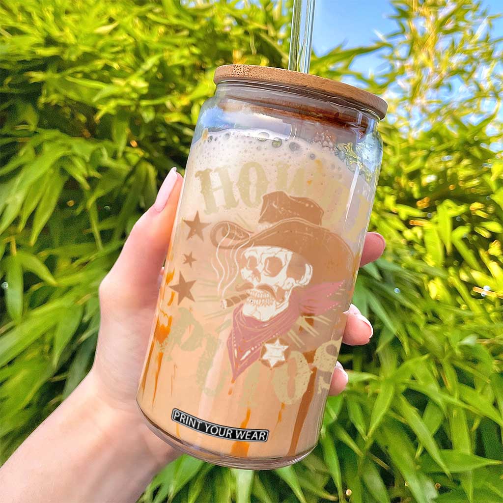 Funny Howdy Putos Glass Can Western Country Smoking Skull Cowboy TS11 Print Your Wear