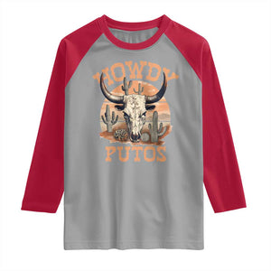 Funny Howdy Putos Raglan Shirt Bull Skull Country Cowboy Western TS11 Sport Gray Red Print Your Wear