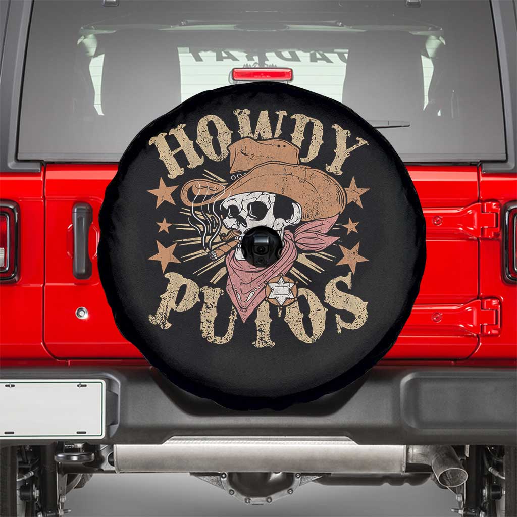 Funny Howdy Putos Spare Tire Cover Western Country Smoking Skull Cowboy TS11 Black Print Your Wear