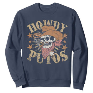 Funny Howdy Putos Sweatshirt Western Country Smoking Skull Cowboy TS11 Navy Print Your Wear