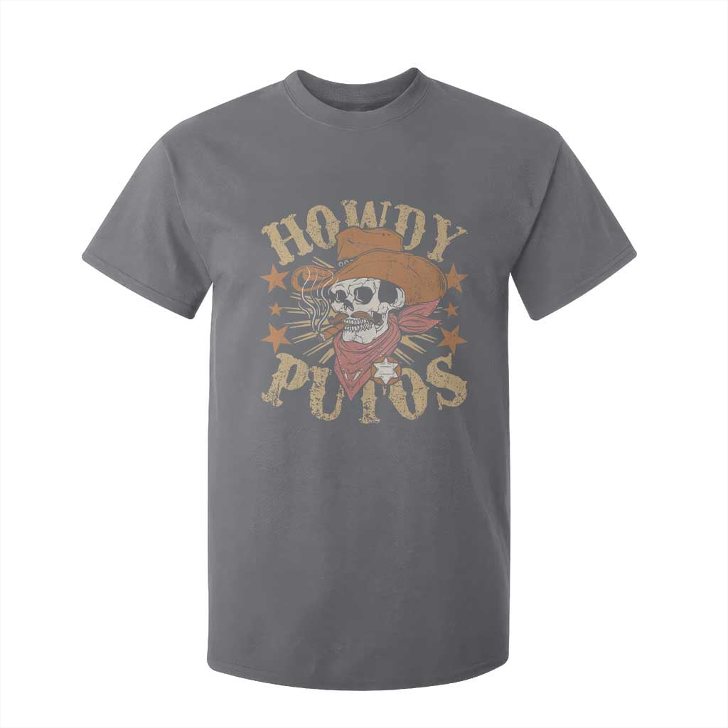 Funny Howdy Putos T Shirt For Kid Western Country Smoking Skull Cowboy TS11 Charcoal Print Your Wear