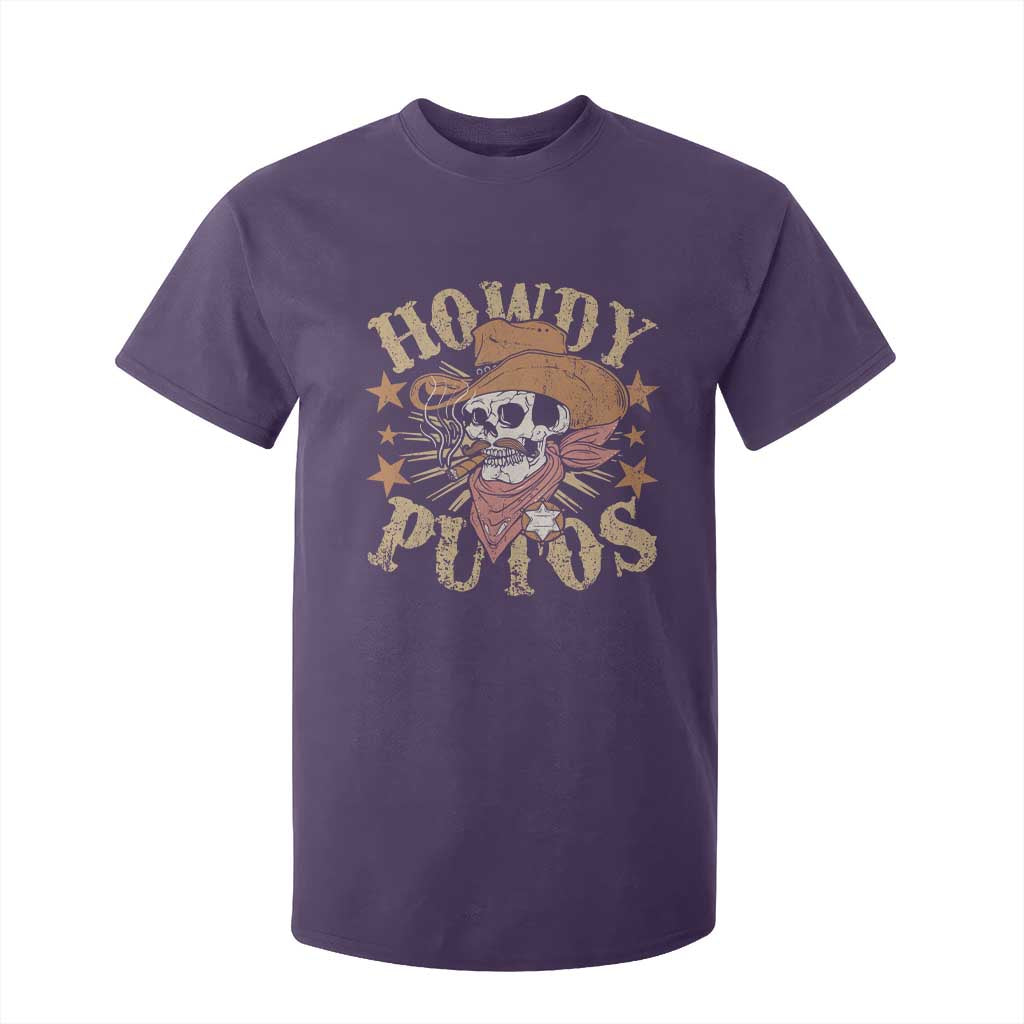 Funny Howdy Putos T Shirt For Kid Western Country Smoking Skull Cowboy TS11 Purple Print Your Wear