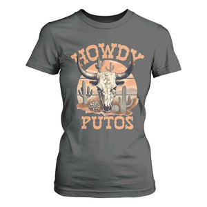 Funny Howdy Putos T Shirt For Women Bull Skull Country Cowboy Western TS11 Dark Heather Print Your Wear