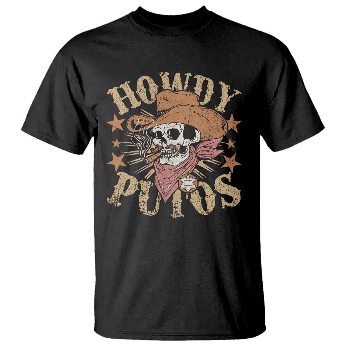 Funny Howdy Putos T Shirt Western Country Smoking Skull Cowboy TS11 Black Print Your Wear