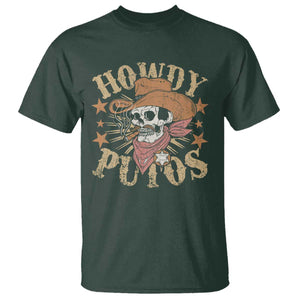 Funny Howdy Putos T Shirt Western Country Smoking Skull Cowboy TS11 Dark Forest Green Print Your Wear