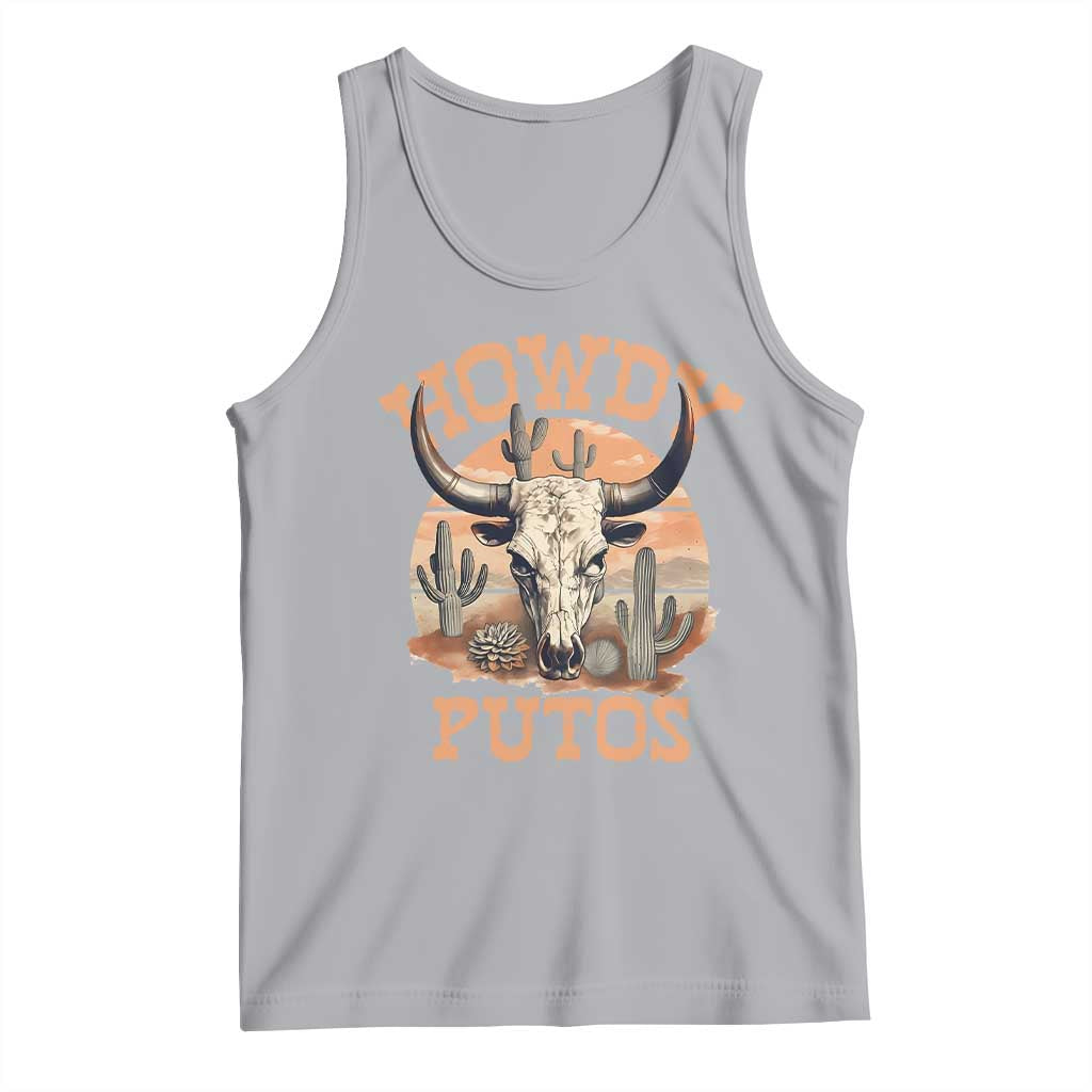 Funny Howdy Putos Tank Top Bull Skull Country Cowboy Western TS11 Athletic Heather Print Your Wear