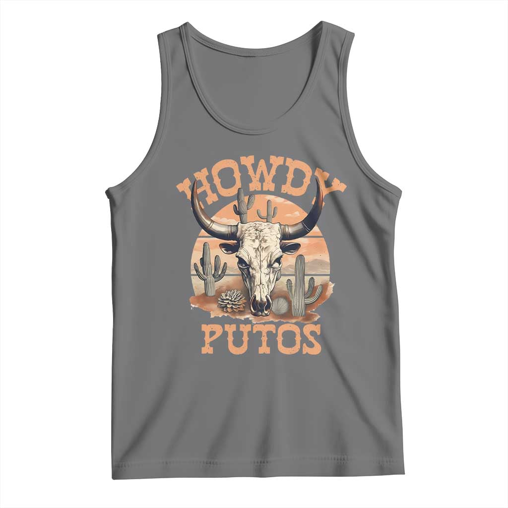 Funny Howdy Putos Tank Top Bull Skull Country Cowboy Western TS11 Black Heather Print Your Wear