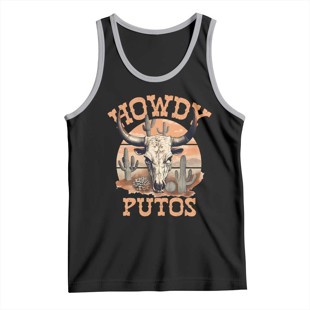 Funny Howdy Putos Tank Top Bull Skull Country Cowboy Western TS11 Black Athletic Heather Print Your Wear