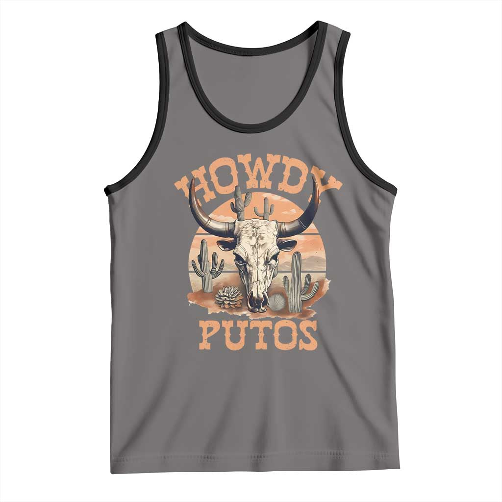 Funny Howdy Putos Tank Top Bull Skull Country Cowboy Western TS11 Deep Heather Black Print Your Wear