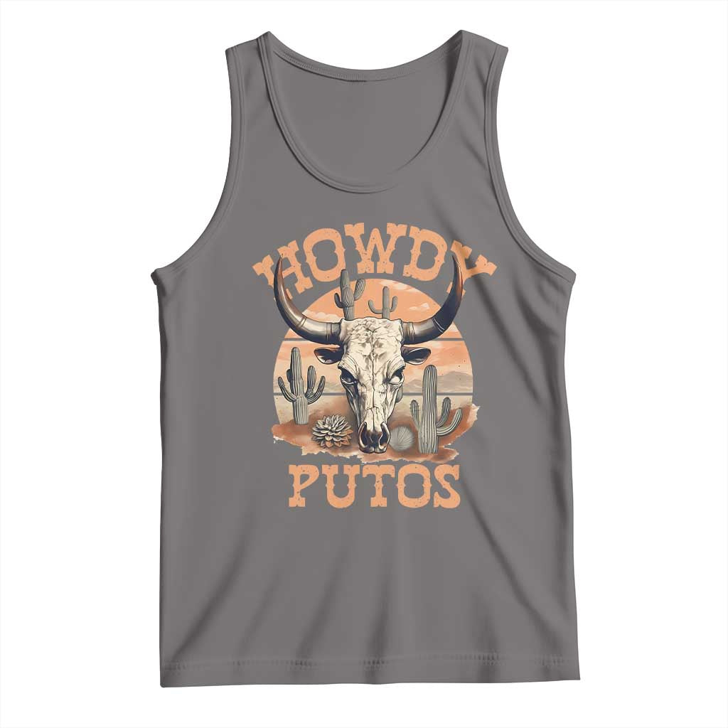 Funny Howdy Putos Tank Top Bull Skull Country Cowboy Western TS11 Deep Heather Print Your Wear