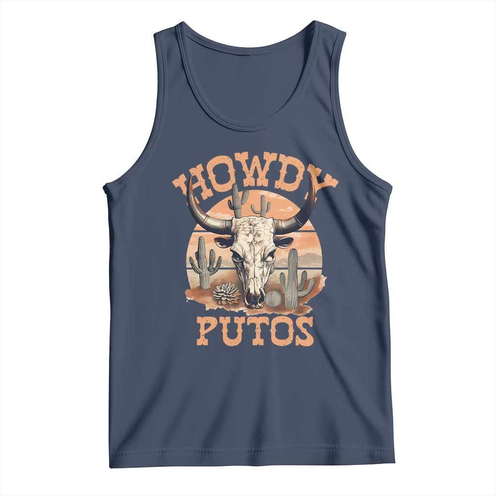 Funny Howdy Putos Tank Top Bull Skull Country Cowboy Western TS11 Navy Print Your Wear