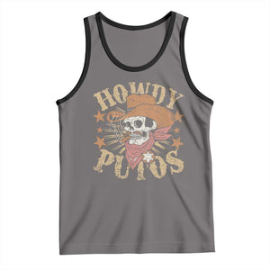 Funny Howdy Putos Tank Top Western Country Smoking Skull Cowboy TS11 Deep Heather Black Print Your Wear