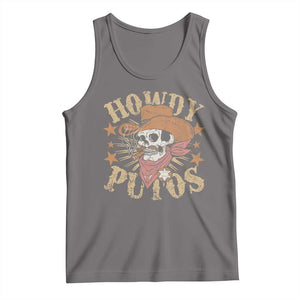 Funny Howdy Putos Tank Top Western Country Smoking Skull Cowboy TS11 Deep Heather Print Your Wear