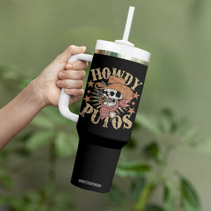Funny Howdy Putos Tumbler With Handle Western Country Smoking Skull Cowboy TS11 Print Your Wear