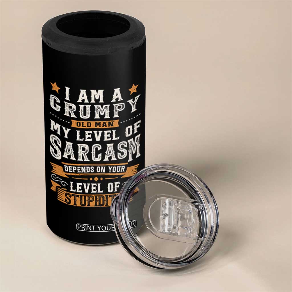 Funny I Am A Grumpy Old Man My Level Of Sarcasm Depends On Your Level Of Stupidity 4 in 1 Can Cooler Tumbler Vintage Star TS11 Print Your Wear
