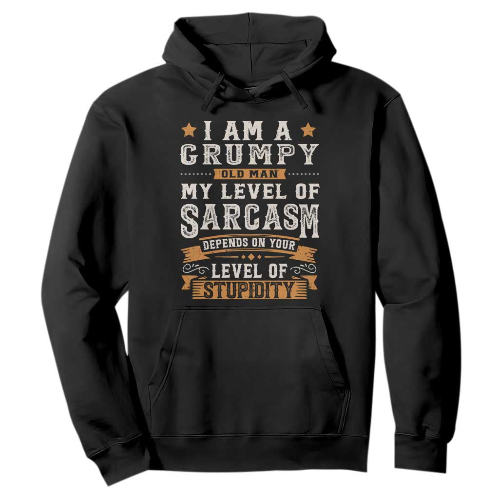 Funny I Am A Grumpy Old Man My Level Of Sarcasm Depends On Your Level Of Stupidity Hoodie Vintage Star TS11 Black Print Your Wear