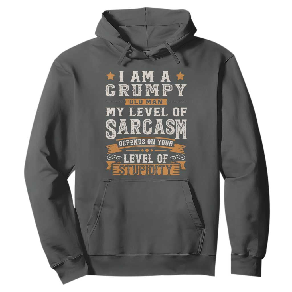 Funny I Am A Grumpy Old Man My Level Of Sarcasm Depends On Your Level Of Stupidity Hoodie Vintage Star TS11 Dark Heather Print Your Wear