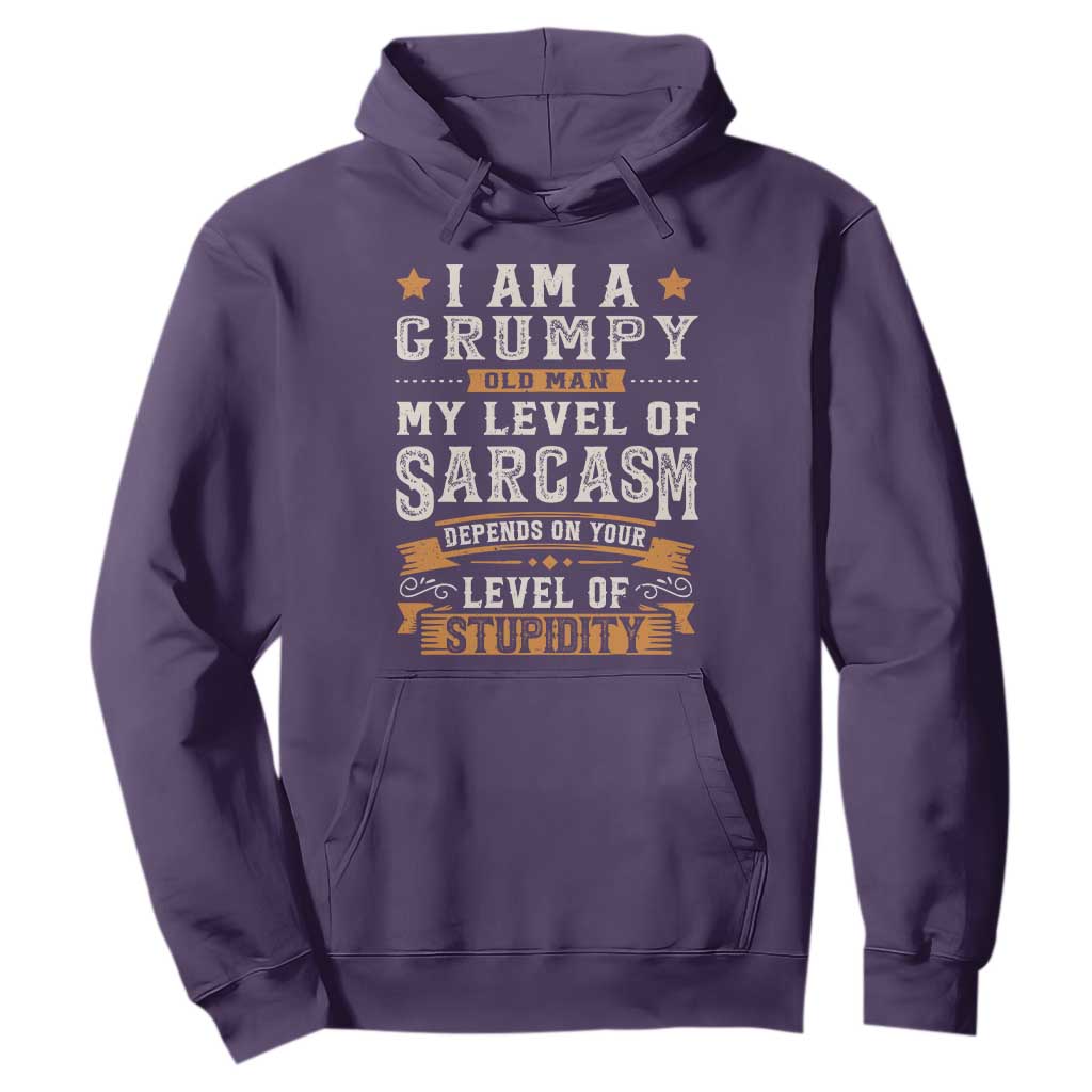 Funny I Am A Grumpy Old Man My Level Of Sarcasm Depends On Your Level Of Stupidity Hoodie Vintage Star TS11 Purple Print Your Wear