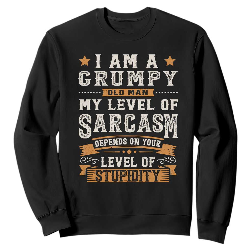 Funny I Am A Grumpy Old Man My Level Of Sarcasm Depends On Your Level Of Stupidity Sweatshirt Vintage Star TS11 Black Print Your Wear