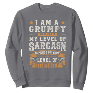 Funny I Am A Grumpy Old Man My Level Of Sarcasm Depends On Your Level Of Stupidity Sweatshirt Vintage Star TS11 Charcoal Print Your Wear