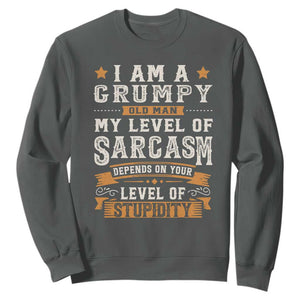 Funny I Am A Grumpy Old Man My Level Of Sarcasm Depends On Your Level Of Stupidity Sweatshirt Vintage Star TS11 Dark Heather Print Your Wear