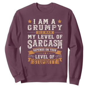 Funny I Am A Grumpy Old Man My Level Of Sarcasm Depends On Your Level Of Stupidity Sweatshirt Vintage Star TS11 Maroon Print Your Wear
