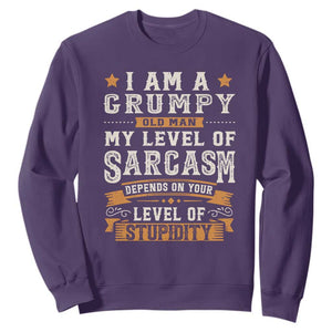 Funny I Am A Grumpy Old Man My Level Of Sarcasm Depends On Your Level Of Stupidity Sweatshirt Vintage Star TS11 Purple Print Your Wear