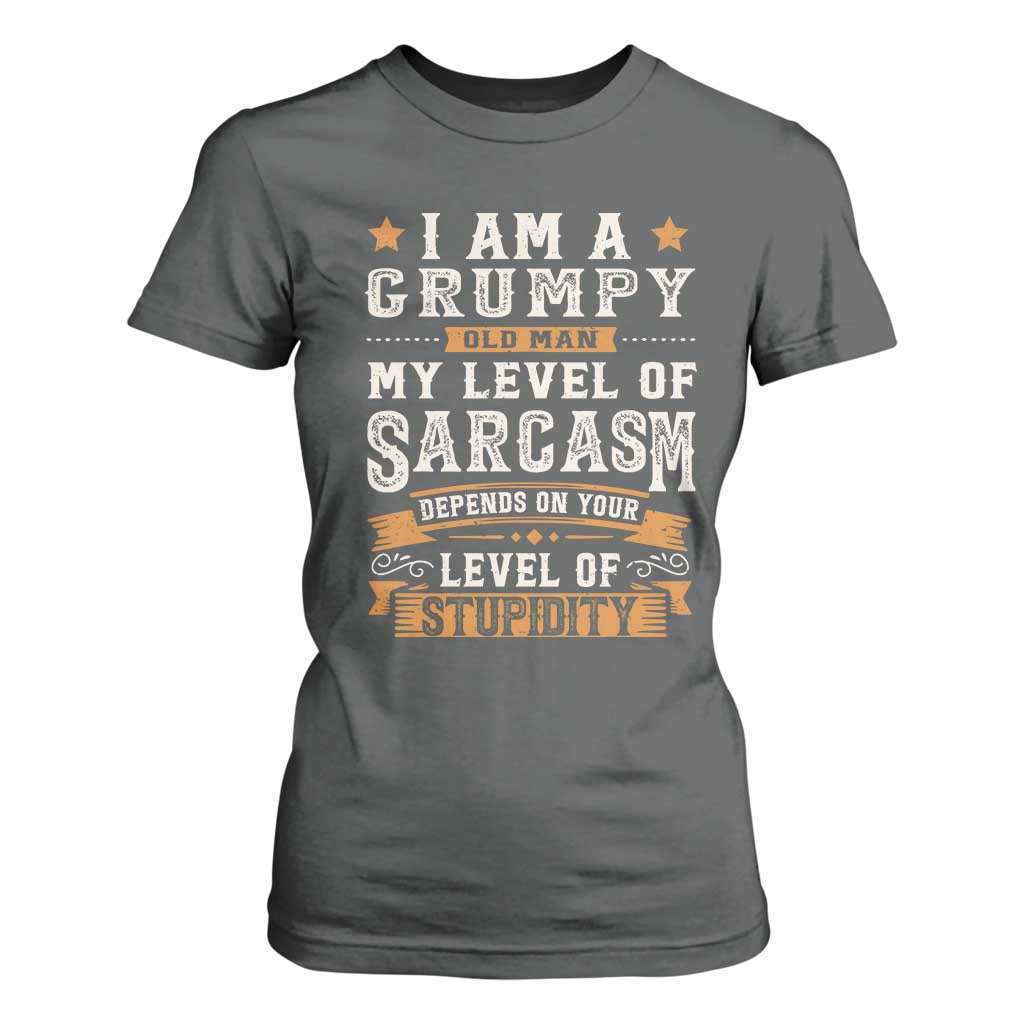 Funny I Am A Grumpy Old Man My Level Of Sarcasm Depends On Your Level Of Stupidity T Shirt For Women Vintage Star TS11 Dark Heather Print Your Wear