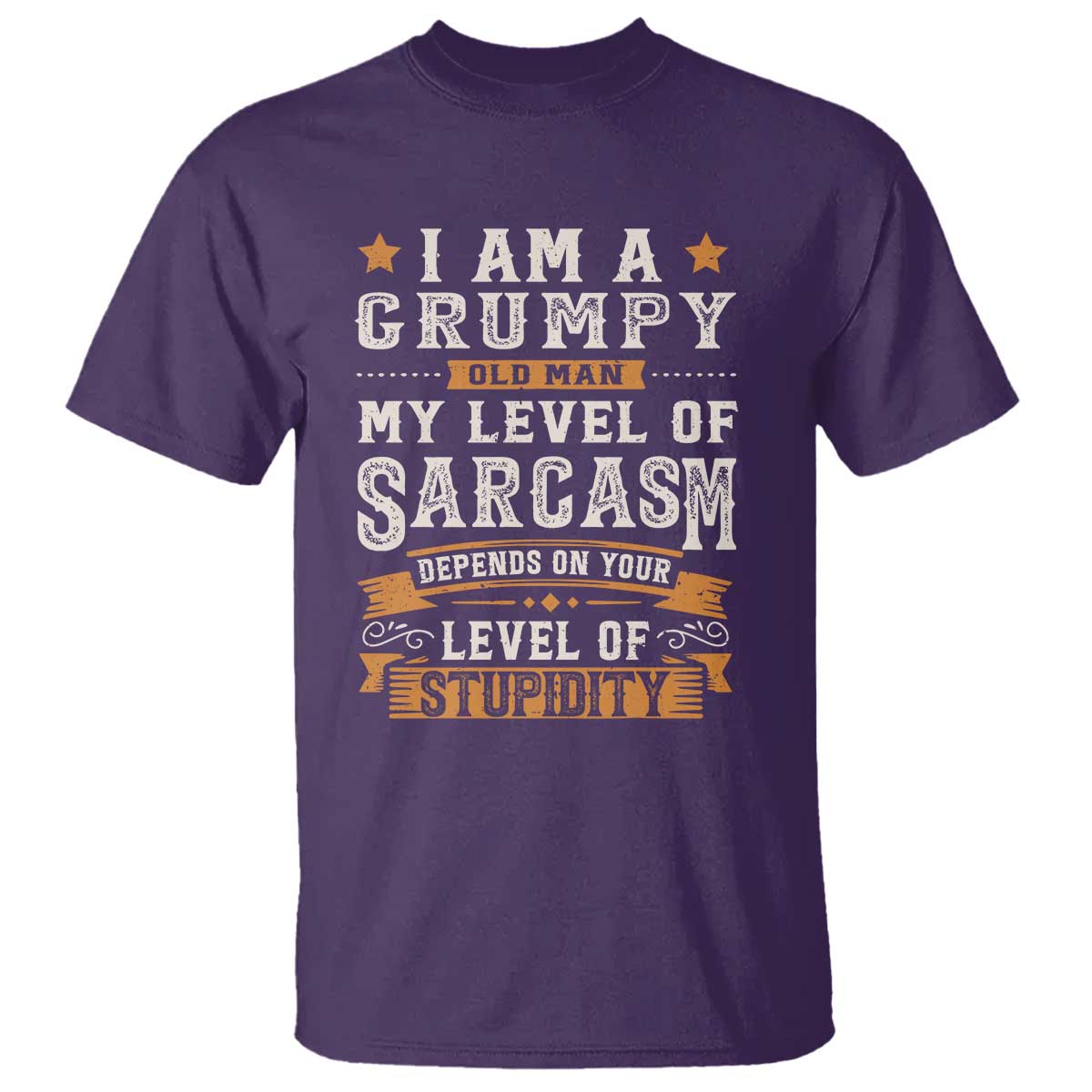 Funny I Am A Grumpy Old Man My Level Of Sarcasm Depends On Your Level Of Stupidity T Shirt Vintage Star TS11 Purple Print Your Wear