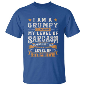 Funny Grumpy Old Man T Shirt - My Level Of Sarcasm Depends On Your Level Of Stupidity Vintage Star Tee TS11 Royal Blue Print Your Wear