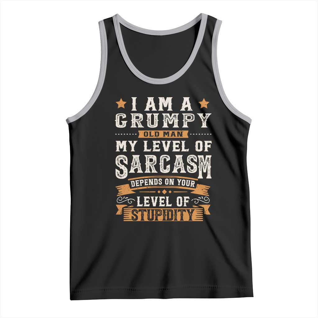Funny I Am A Grumpy Old Man My Level Of Sarcasm Depends On Your Level Of Stupidity Tank Top Vintage Star TS11 Black Athletic Heather Print Your Wear