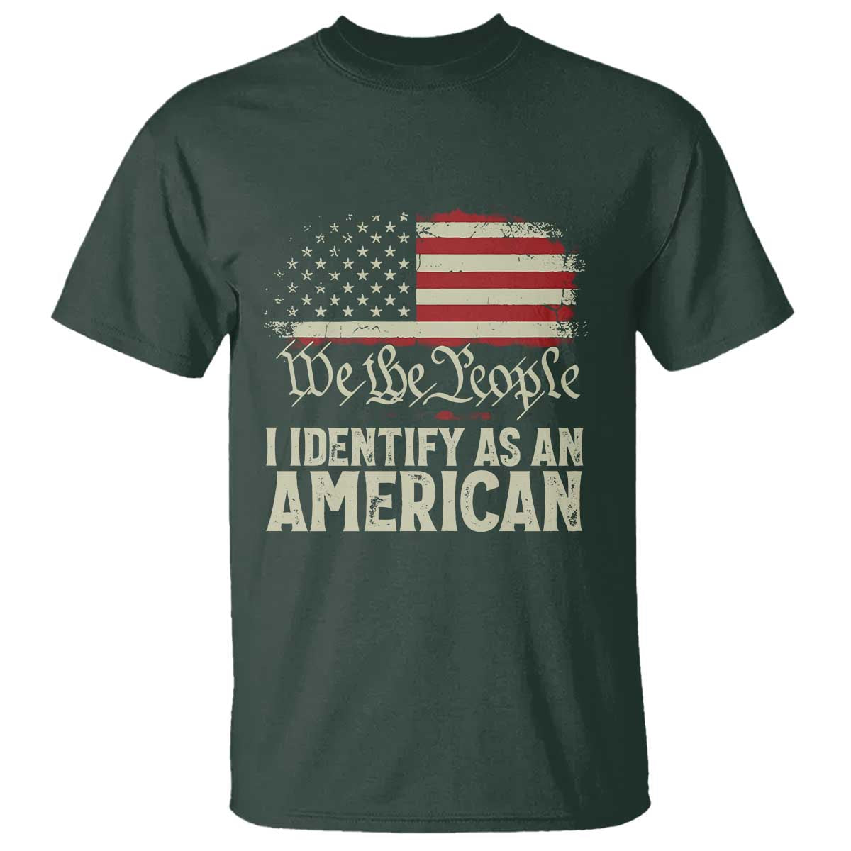 Funny I Identify As An American T Shirt 4th Of July American Flag TS11 Dark Forest Green Print Your Wear