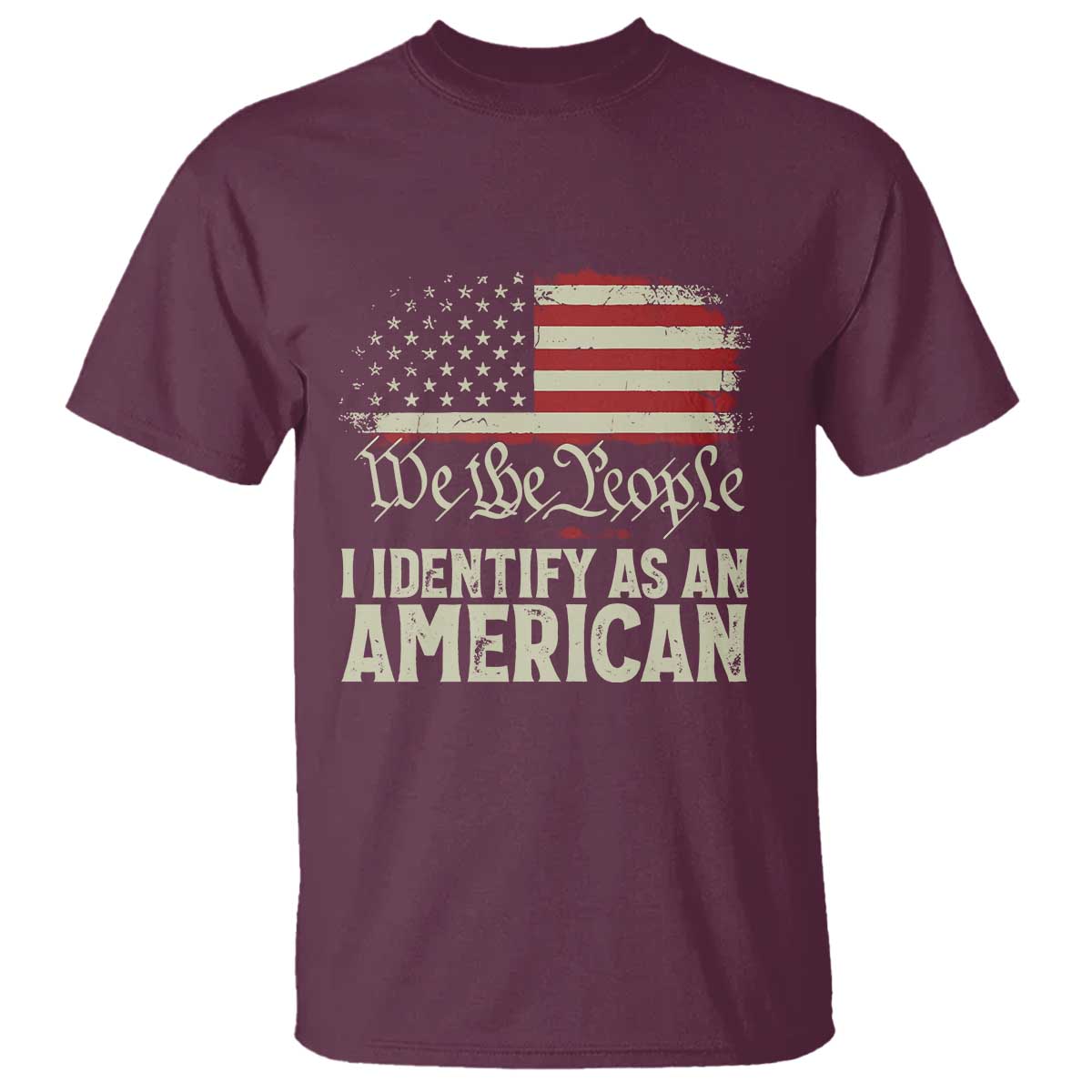 Funny I Identify As An American T Shirt 4th Of July American Flag TS11 Maroon Print Your Wear