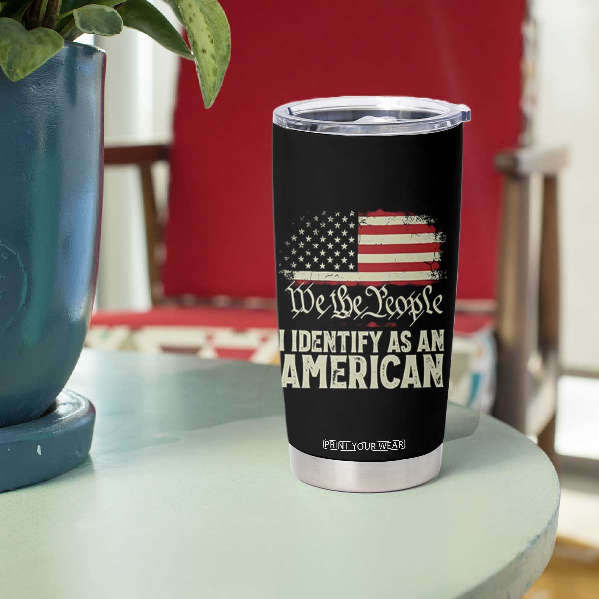 Funny I Identify As An American Tumbler Cup 4th Of July American Flag TS11 Print Your Wear