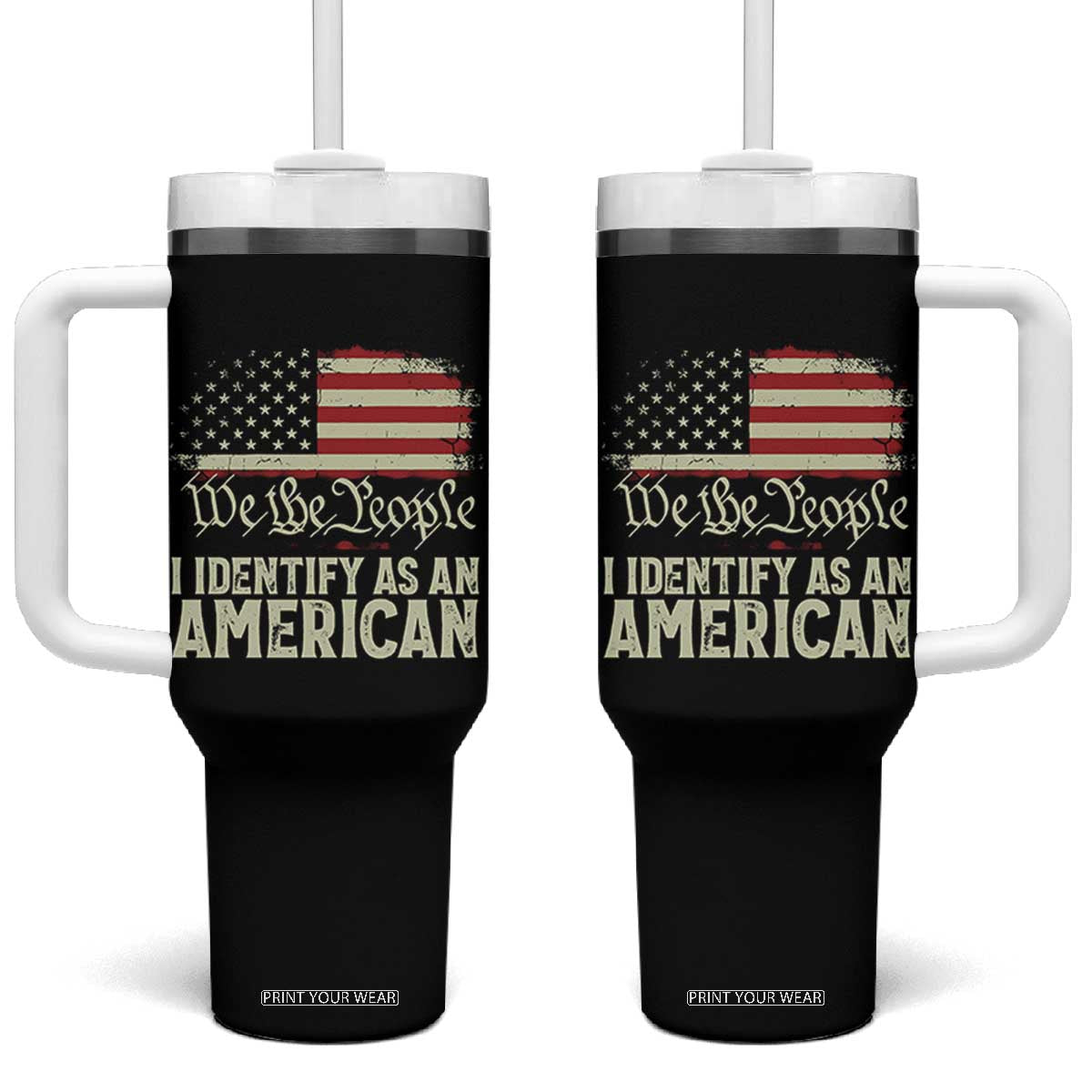 Funny I Identify As An American Tumbler With Handle 4th Of July American Flag TS11 One Size: 40 oz Black Print Your Wear