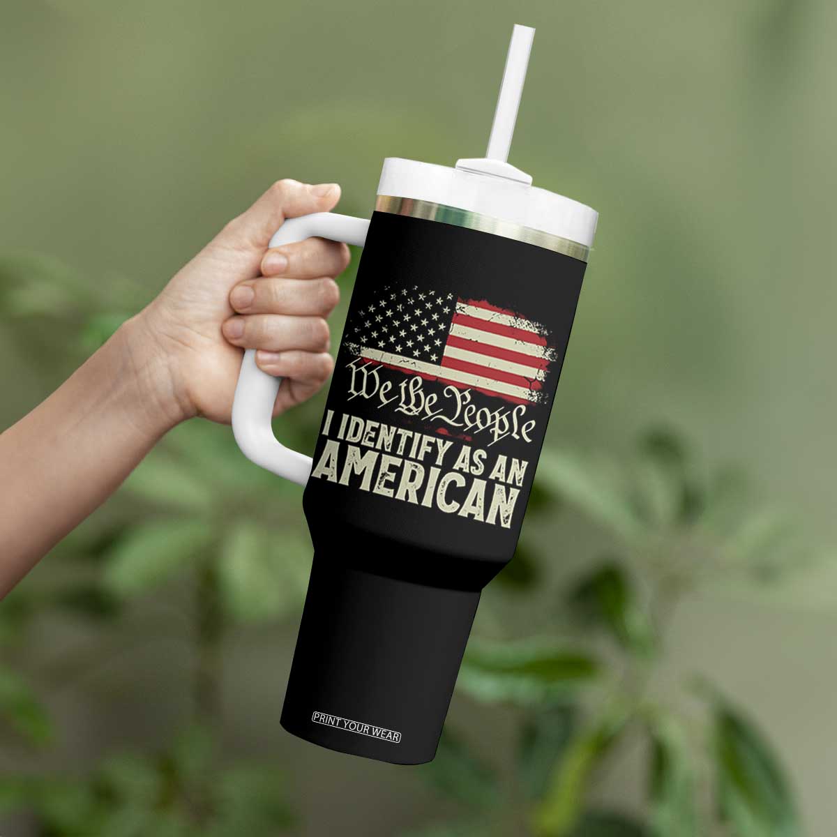 Funny I Identify As An American Tumbler With Handle 4th Of July American Flag TS11 Print Your Wear